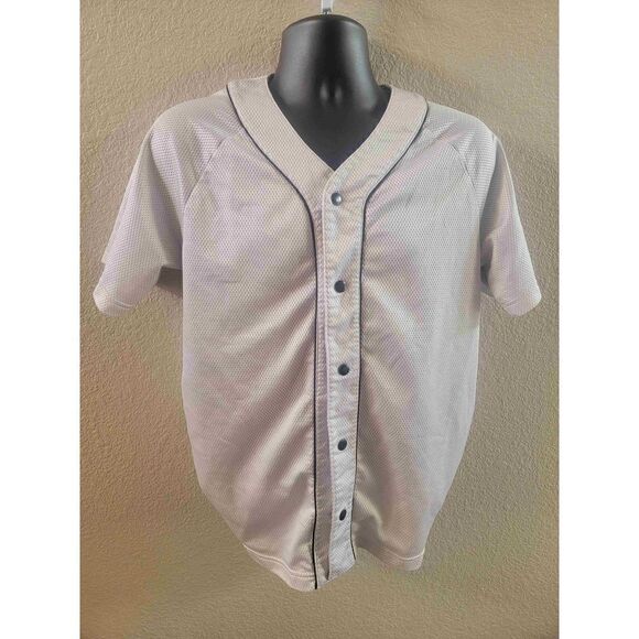 Adidas Sport Three Stripes Men's White Snap Button Baseball Jersey Size Medium - Picture 1 of 3